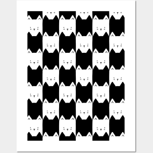 Black and White Checkerboard Cats Posters and Art